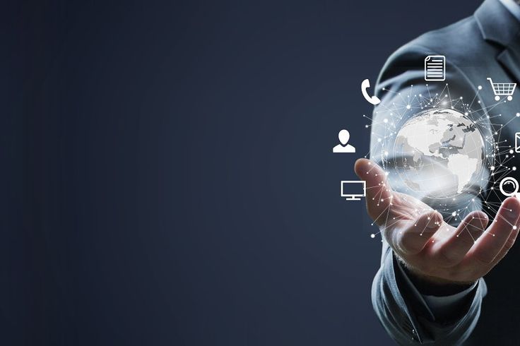 Businessman holds digital table press info graphic icon of community technology digital_Concept Communication Network